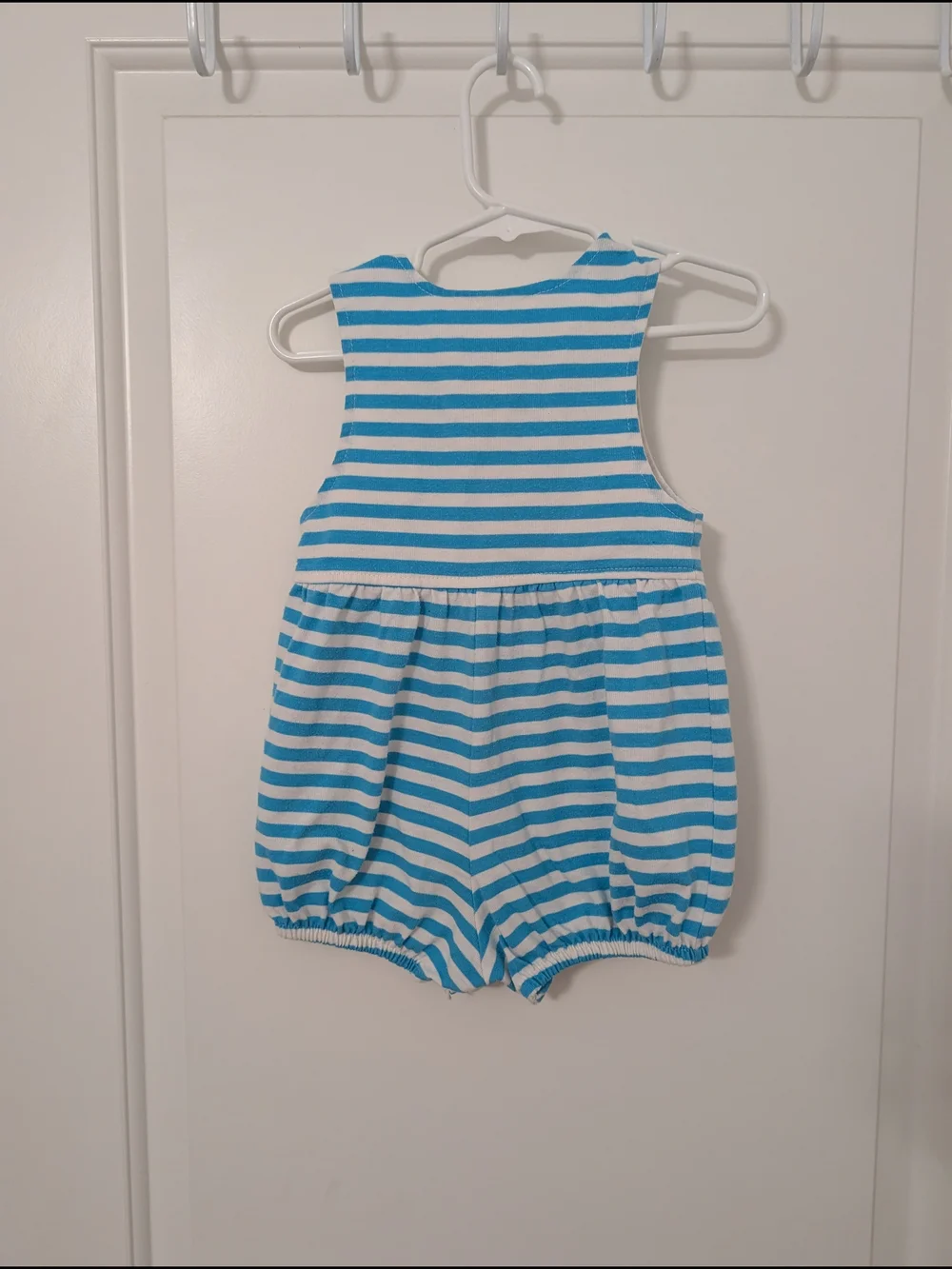 Vintage OshKosh B'gosh Blue Striped‎ Romper With Fish Embroidery 18m Vacation